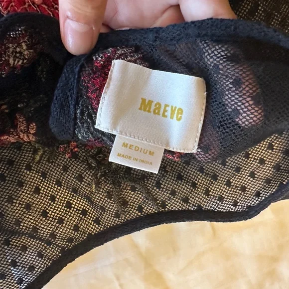 Anthropologie Maeve Black Sheer Blouse with Red Floral Embroidery - Picture 8 of 10